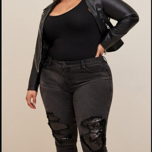 Torrid Boyfriend Straight Vintage Stretch Mid-Rise Sequin Backed Jean new - Picture 2 of 16